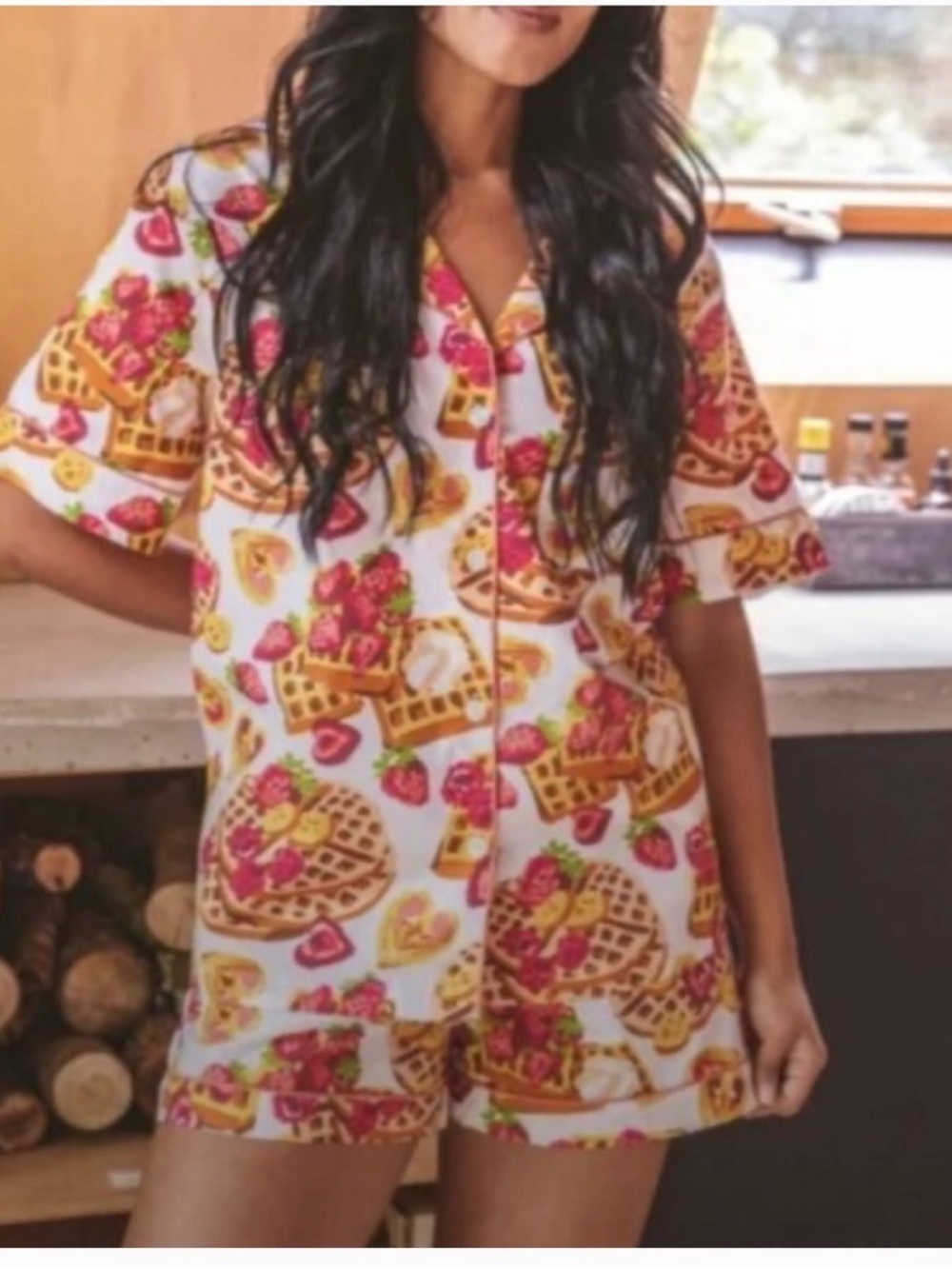 Printfresh waffles in bed cotton short pajamas - L - Picture 2 of 3